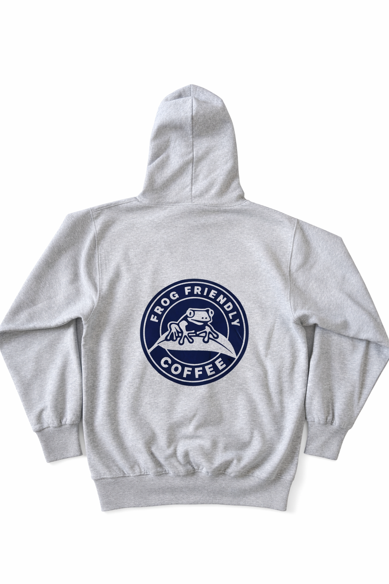 Grey Hoodie | Frog Friendly Coffee